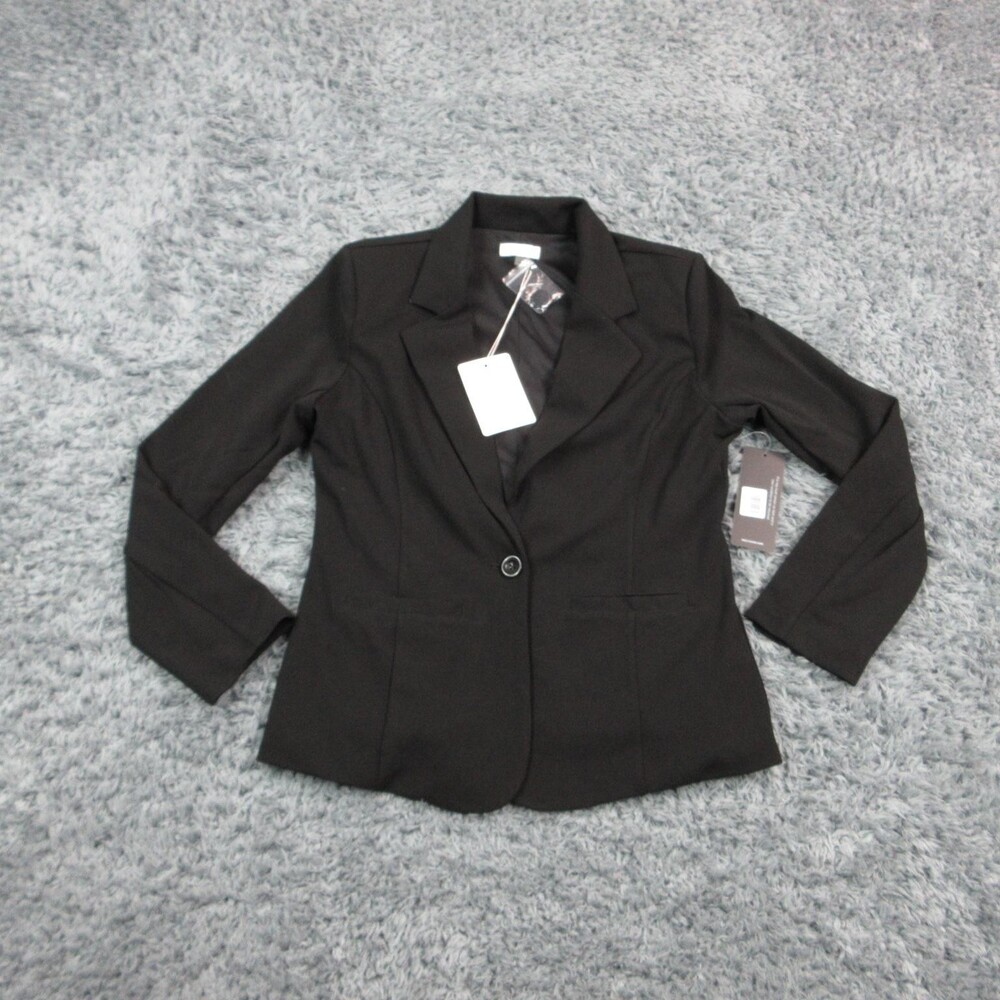 Olivia Grey Blazer Womens Small Black Stretch One Button Lined Suit Jacket NWT